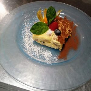 Coffee tiramisu with sour cherries